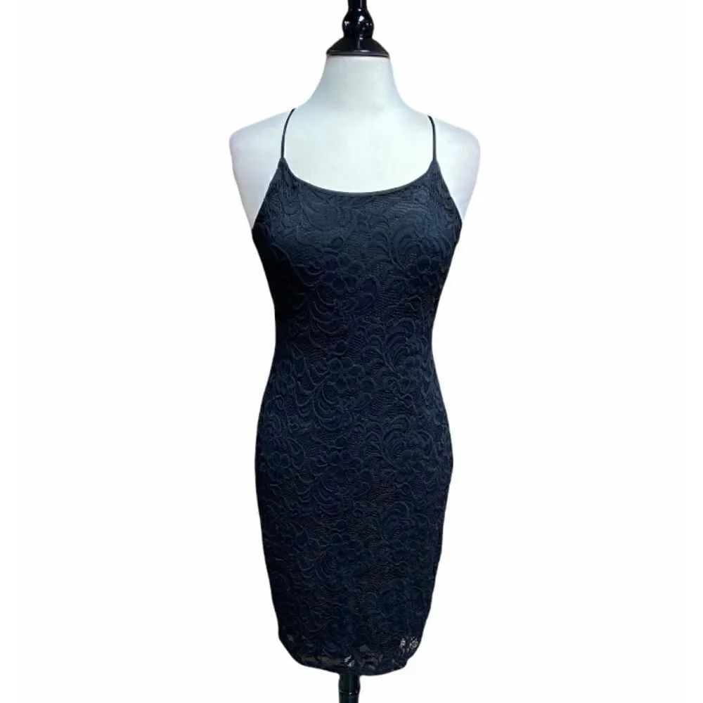 Charlotte Russe Black Lace Spaghetti Strap Open Back Dress Size Large